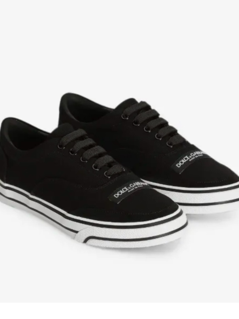 Dolce & Gabbana Black Canvas Low-Top Sneakers with White Trim